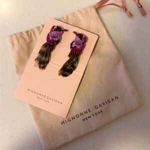 Mignonne Gavigan Purple Pink Sequin Feather Bird Drop Earrings